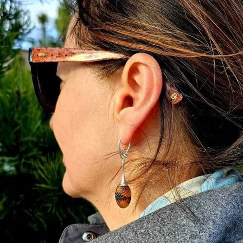 Meteorite Amber Drop Dangle Earrings Carved Cloudy Baltic Amber
