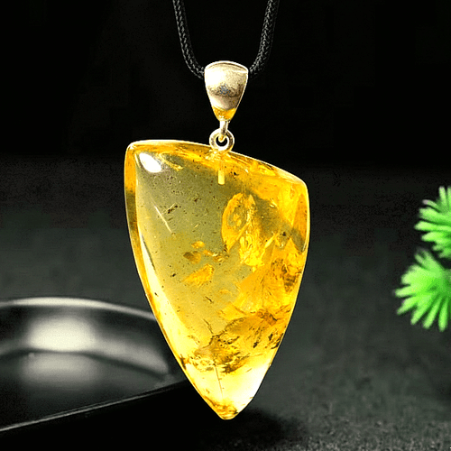 Triangle Shape Amber Pendant Made of Precious Baltic Amber