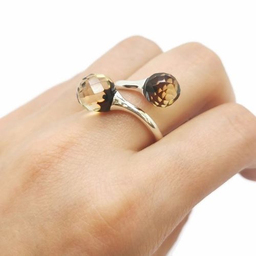 SPARKLING Adjustable Faceted Amber Silver Ring