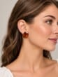 Carved Amber Flower Stud Earrings Made of Raw Dark Cognac Amber