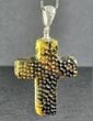 Meteorite Amber Cross Pendant Made of Carved Cloudy Amber