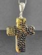 Meteorite Amber Cross Pendant Carved Cloudy Baltic Amber