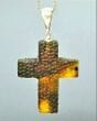 Meteorite Amber Cross Pendant Made of Carved Cloudy Amber
