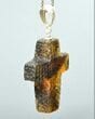 Meteorite Amber Cross Pendant Made of Carved Cloudy Amber