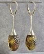 Meteorite Amber Drop Dangle Earrings Carved Cloudy Baltic Amber