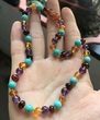 Children's Amber Necklace Made of Amber Amethyst and Turquoise