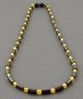 Mens Necklace Made of Cylinders and Round Shape Amber Beads