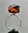 Adjustable Amber Silver Ring Faceted Free Form Cherry Color Amber