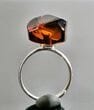 Cherry Amber Silver Ring Made of Faceted Natural Shape Amber