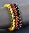 3 Amber Bracelets Made of Golden, Cognac, Cherry Colors Amber