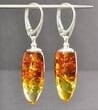 Amber Silver Earrings Made of Colorful Amber