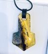 Large Amber Thor's Hammer Pendant On Black Leather Cord 