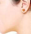 Amber Heart Stud Earrings Made of Light Cognac Color Amber