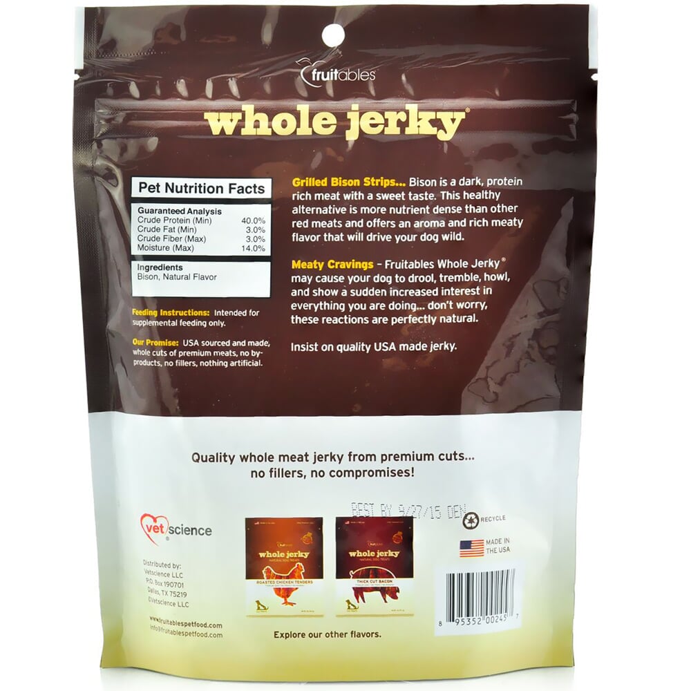 Fruitables Whole Jerky Dog Treats Grilled Bison Strips (5 oz