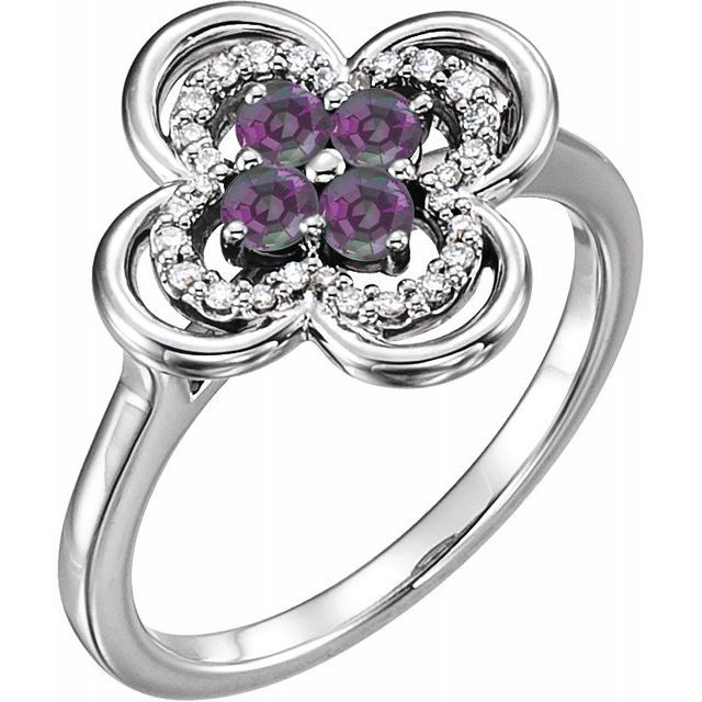 Solid Platinum Solitaire Created Alexandrite and 1/10 Cttw Diamond