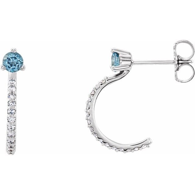 Genuine Aquamarine Earrings in 14 Karat White Gold Aquamarine & 1/6