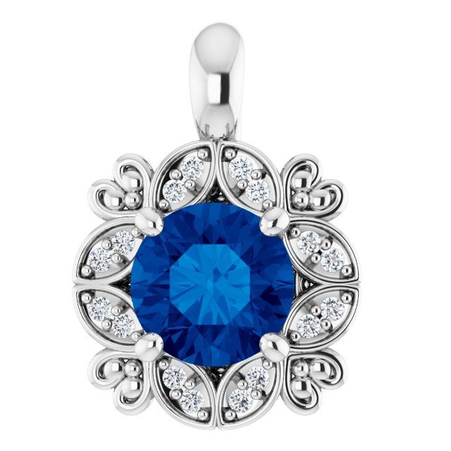 Genuine Sapphire Pendant in 14 Karat White Gold Genuine Sapphire & .04 ...