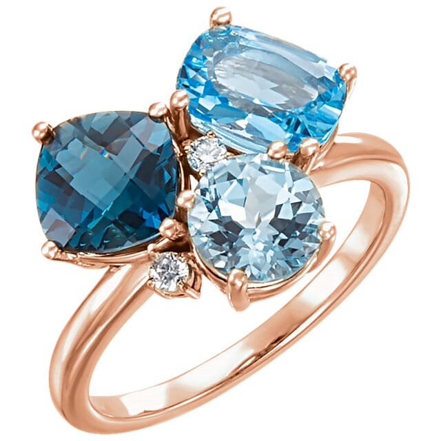 14 Karat Rose Gold Swiss, London, & Sky Blue Topaz & .05 Carat Diamond Ring 14 Karat Rose Gold Swiss, London, & Sky Blue Topaz & .05 Carat Diamond Ring