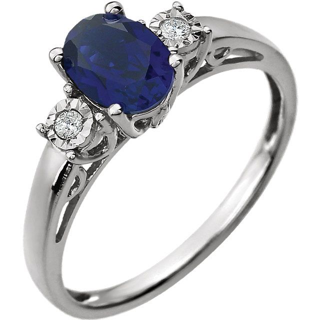 Genuine Chatham Created Sapphire Ring in 14 Karat White Gold Created ...