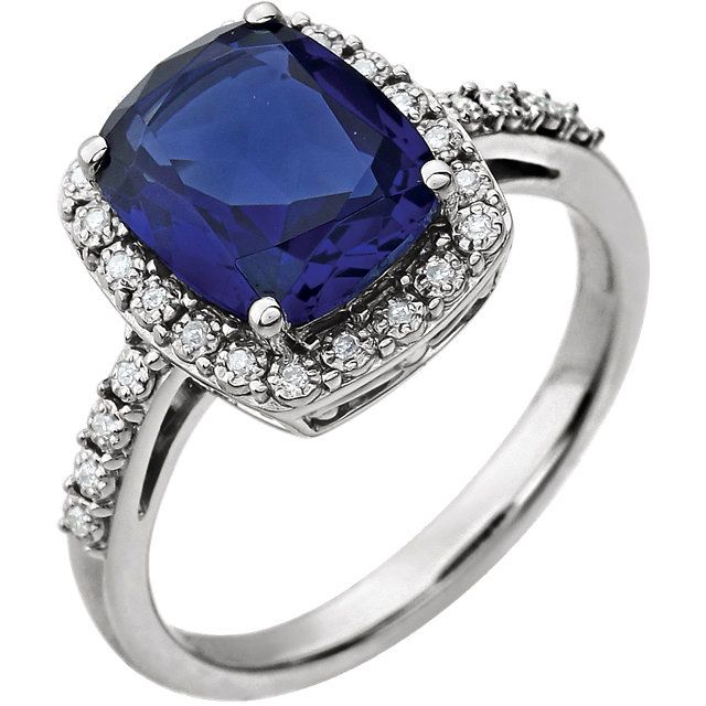 Genuine Chatham Created Sapphire Ring in 14 Karat White Gold Created ...