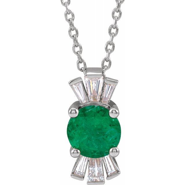 Genuine Emerald Necklace in Sterling Silver Emerald & 1/6 Carat Diamond ...