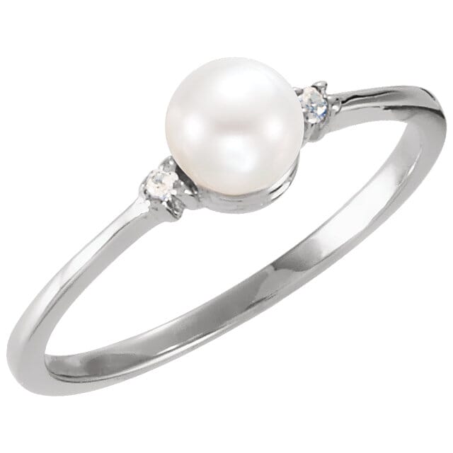 Shop Sterling Silver Freshwater Pearl & .025 Carat Diamond Ring