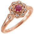 Red Ruby Ring in 14 Karat Rose Gold Ruby & 0.10 Carat Diamond Ring