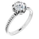 White Diamond Ring in 10 Karat White Gold 5.8 mm Round Cubic Zirconia & 1/8 Carat Diamond Engagement Ring