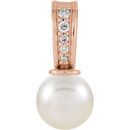 White Cultured Freshwater Pearl Pendant in 14 Karat Rose Gold Freshwater Cultured Pearl & .03 Carat Diamond Pendant