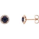 14 Karat Rose Gold Blue Sapphire & 0.17 Carat Diamond Earrings