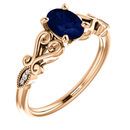 14 Karat Rose Gold Chatham Oval Blue Sapphire & .02 Carat Diamond Ring