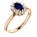 Buy 14 Karat Rose Gold Genuine Chatham Blue Sapphire & 0.17 Carat Diamond Ring