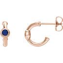 14 Karat Rose Gold Genuine Chatham Blue Sapphire J-Hoop Earrings