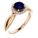 14 Karat Rose Gold Chatham Lab-Grown Round Blue Sapphire & 1/10 Carat Diamond Ring