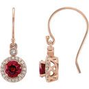14 Karat Rose Gold Chatham Lab Grown Ruby & 0.17 Carat Diamond  Halo-Style Earrings