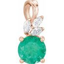 Natural Emerald Pendant in 14 Karat Rose Gold Emerald & 0.10 Carat Diamond Pendant