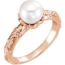 14 Karat Rose Gold Freshwater Pearl & .02 Carat Diamond Vintage-Inspired Ring