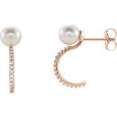 14 Karat Rose Gold Freshwater Pearl & 0.17 Carat Diamond J-Hoop Earrings