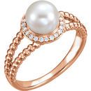 Cultured Freshwater Pearl Ring in 14 Karat Rose Gold Freshwater Pearl & 0.12 Carat Diamond Ring