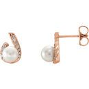 14 Karat Rose Gold  Freshwater Pearl & 0.10 Carat Diamond Earrings