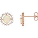 Genuine  14 Karat Rose Gold Opal & 0.12 Carat Diamond Earrings