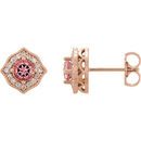 14 Karat Rose Gold Pink Topaz and 0.125 Carat Diamond Earrings