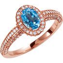 14 Karat Rose Gold Swiss Blue Topaz & 0.60 Carat Diamond Halo-Style Engagement Ring