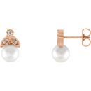 Genuine 14 Karat Rose Gold Freshwater Pearl & .07 Carat Diamond Earrings
