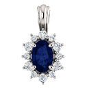 Genuine Sapphire Pendant in 14 Karat White Gold 0.17 Carat Diamond & Sapphire Pendant