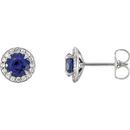 14 Karat White Gold 3.5mm Round Blue Sapphire & 0.12 Carat Diamond Earrings