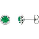 14 Karat White Gold 4mm Round Emerald & 0.12 Carat Diamond Earrings