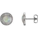 14 Karat White Gold 6mm Opal & 0.20 Carat Diamond Halo-Style Earrings