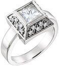 14 KT White Gold 6mm Square Charles & Colvard Moissanite and 1/3 Carat TW Diamond Accented Ring
