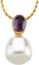 14 KT White Gold 7X5mm Amethyst & 11mm South Sea Cultured Circle Pearl Pendant